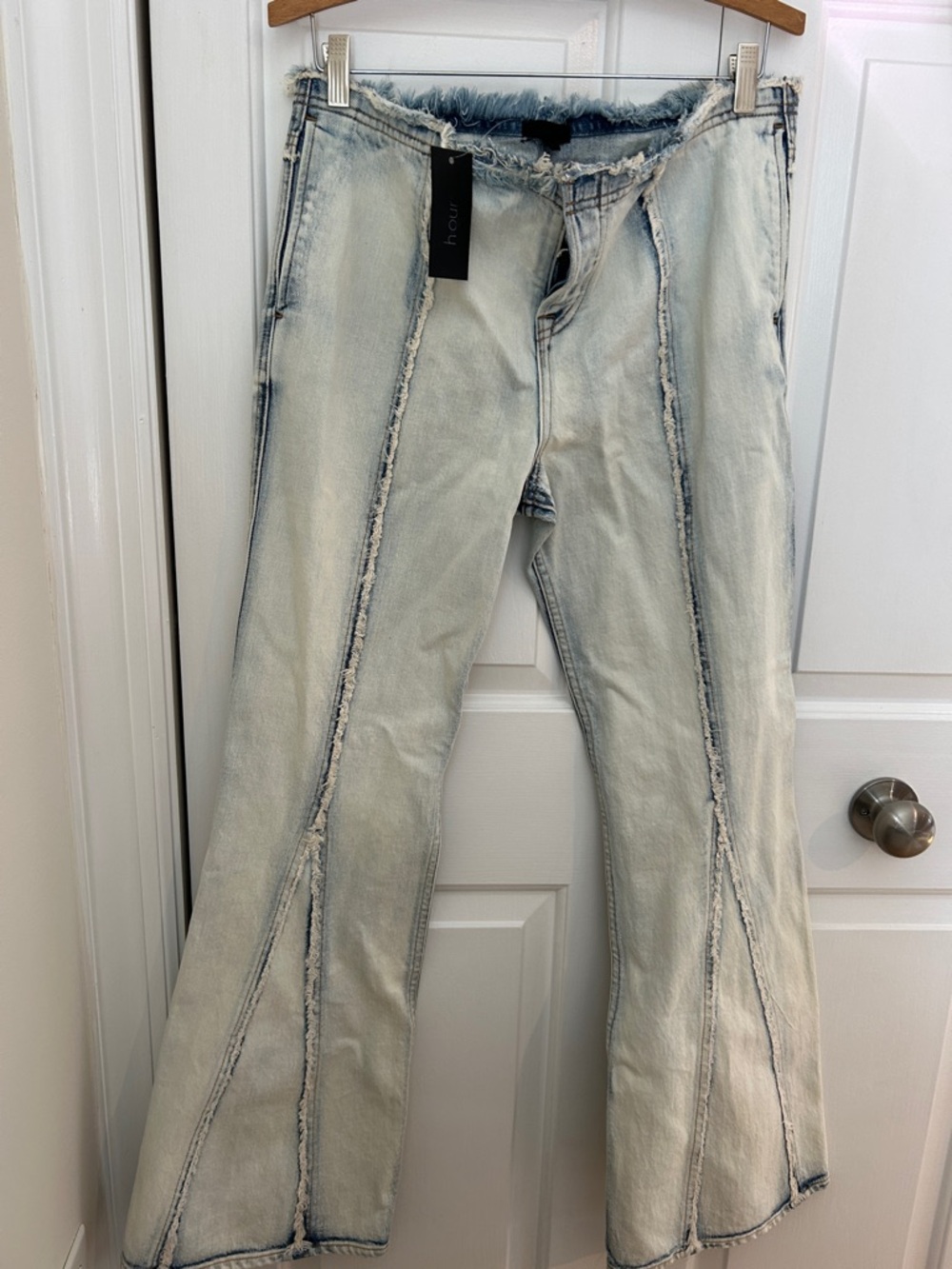 h:ours Light Blue Frayed-Seam Wide Leg Jeans